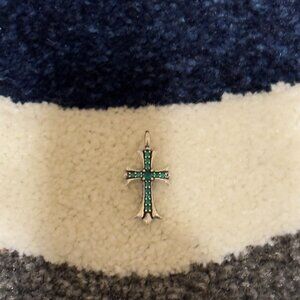 Chrome Hearts Big Cross With Green Stones pendant